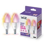 Duopack 2x WiZ Smart LED E14 Candle Frosted 5W 470lm | Best Colour Rendering - Dimmable - Replaces 40W
