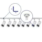 Complete Set 1-Phase Rail L 2 x 2 Meter White | incl. 8x Spot + GU10 2700K 3W Dimmable + End Cap, Power Connector and L -Connector